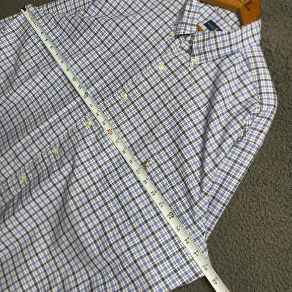 Polo Ralph Lauren Shirt Mens 2XLT Tall Blue Plaid Oxford Button Up Flesh Pony - Picture 12 of 16